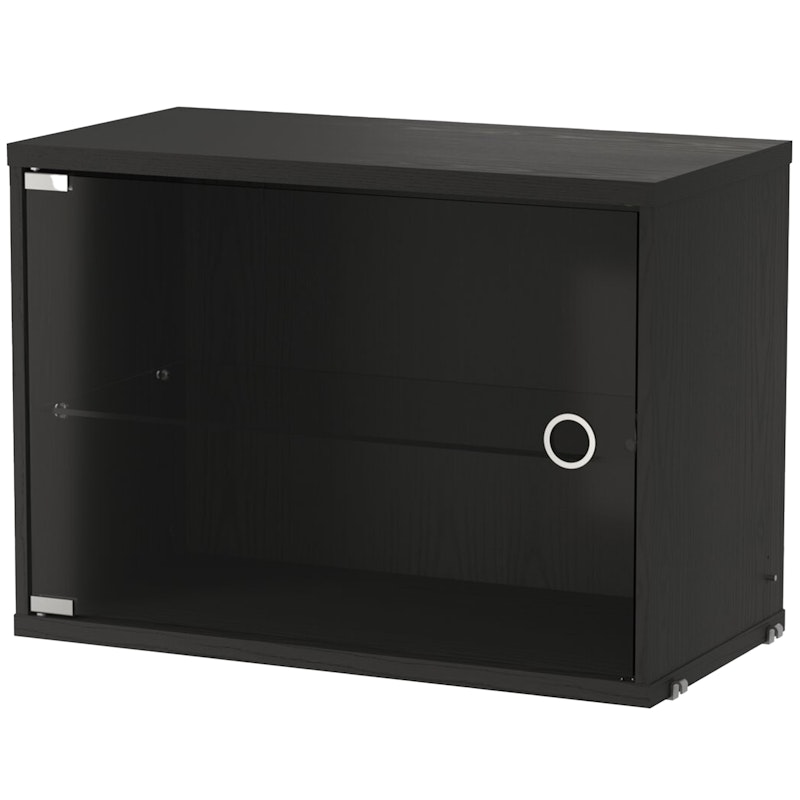 String Kast met Glazen Deur 30x58 cm, Zwart Gebeitste As