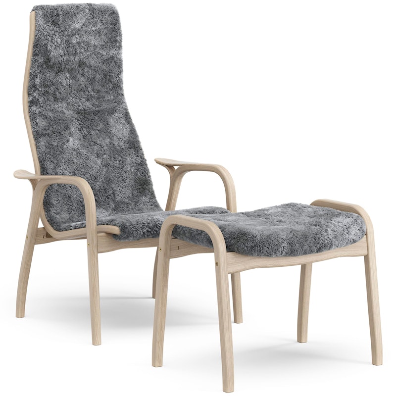 Lamino Fauteuil met Voetenbank Shapenvacht, Scandinavian Grey / Wit Gepigmenteerd Eiken
