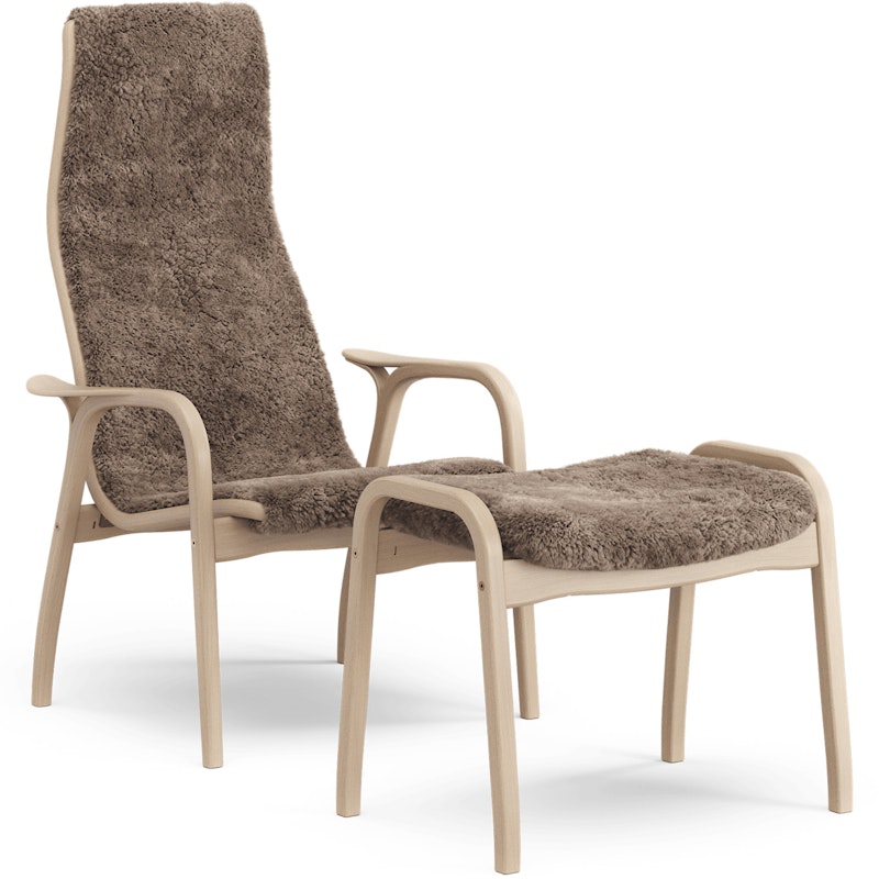 Lamino Fauteuil met Voetenbank Shapenvacht, Sahara / Gelakt Beukenhout