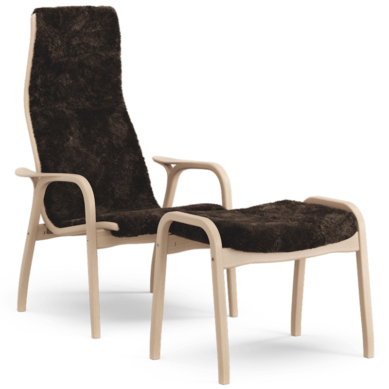 Lamino Fauteuil met Voetenbank Shapenvacht, Espresso / Gelakt Beukenhout