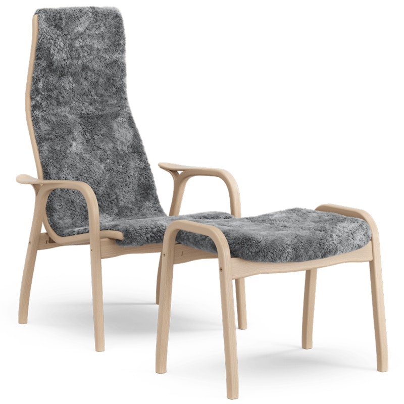 Lamino Fauteuil met Voetenbank Shapenvacht, Scandinavisch Grijs / Gelakt Beukenhout