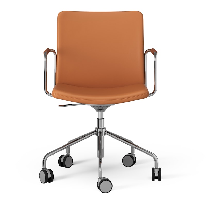 Stella Fauteuil met Wiel Leren Arm Verstelbaar , Chroom / Cognac