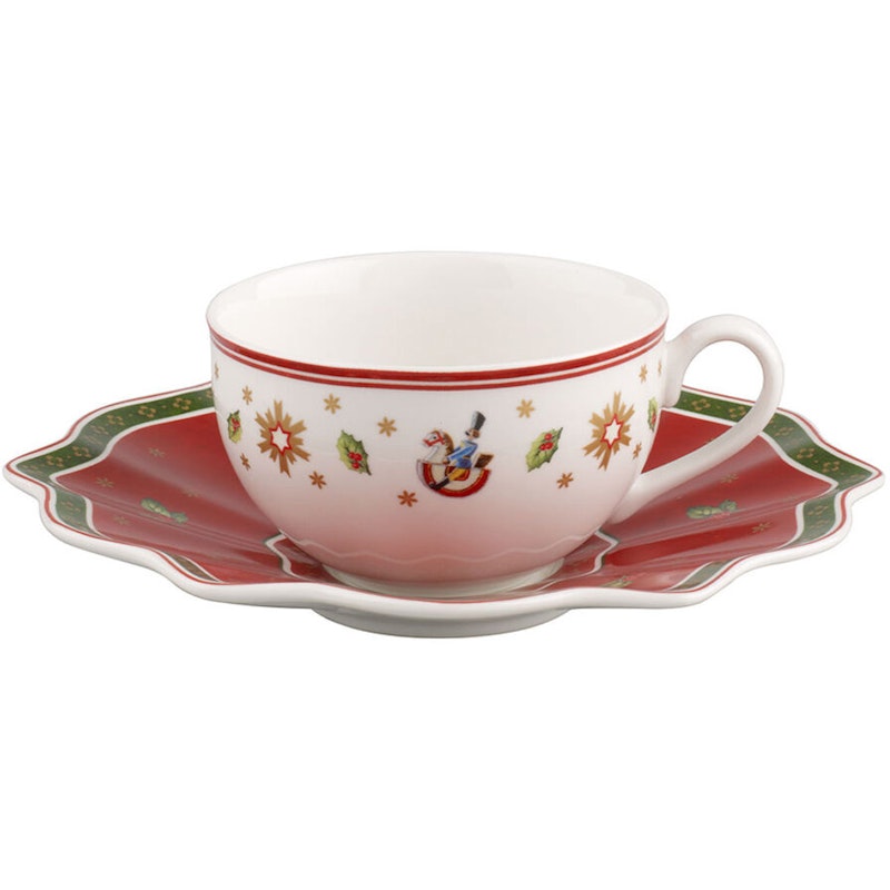 Toy's Delight Koffiekop met Schotel, Wit / Rood