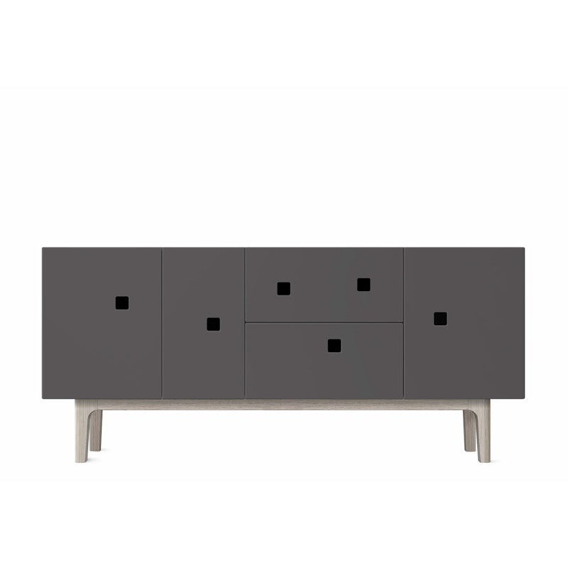 Peep M2 Media Bench, Slate Gray / white oak