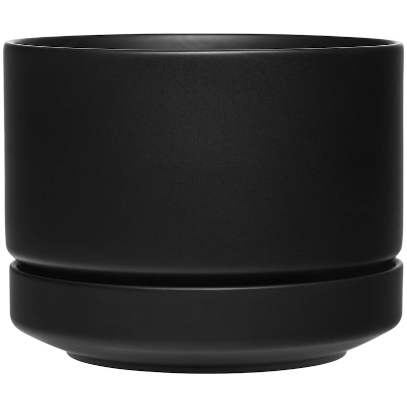Pot With Saucer H15 cm, Matte Black