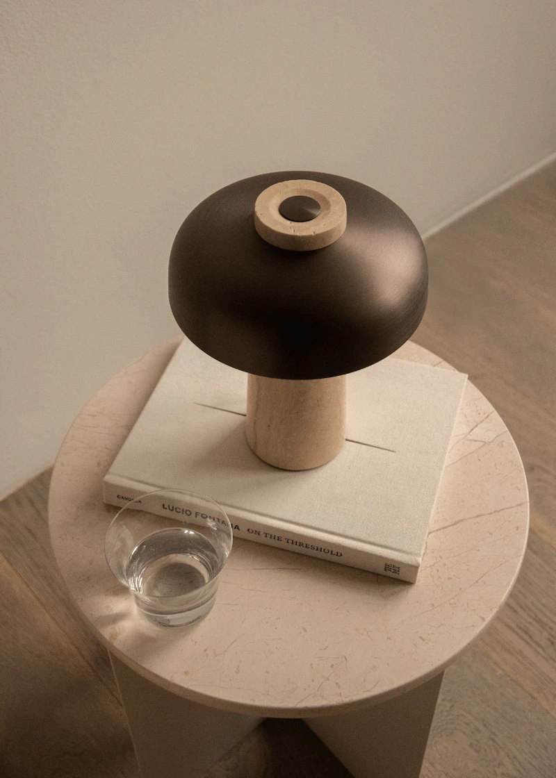 Reverse Table Lamp Portable, Travertine / Bronzed Brass | RoyalDesign