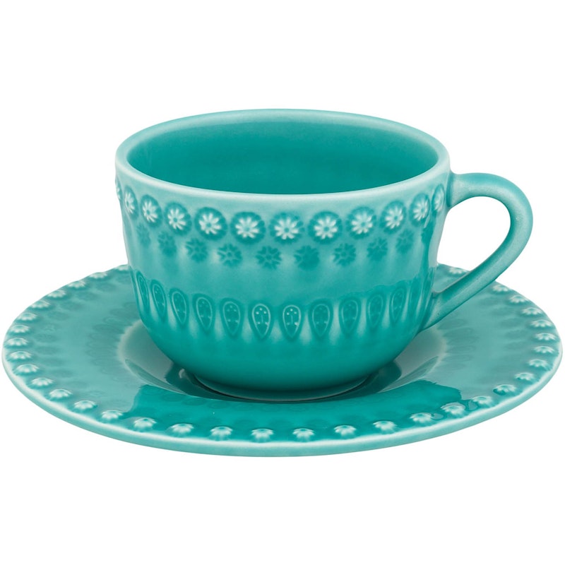 Fantasy Teacup With Saucer, Turquoise