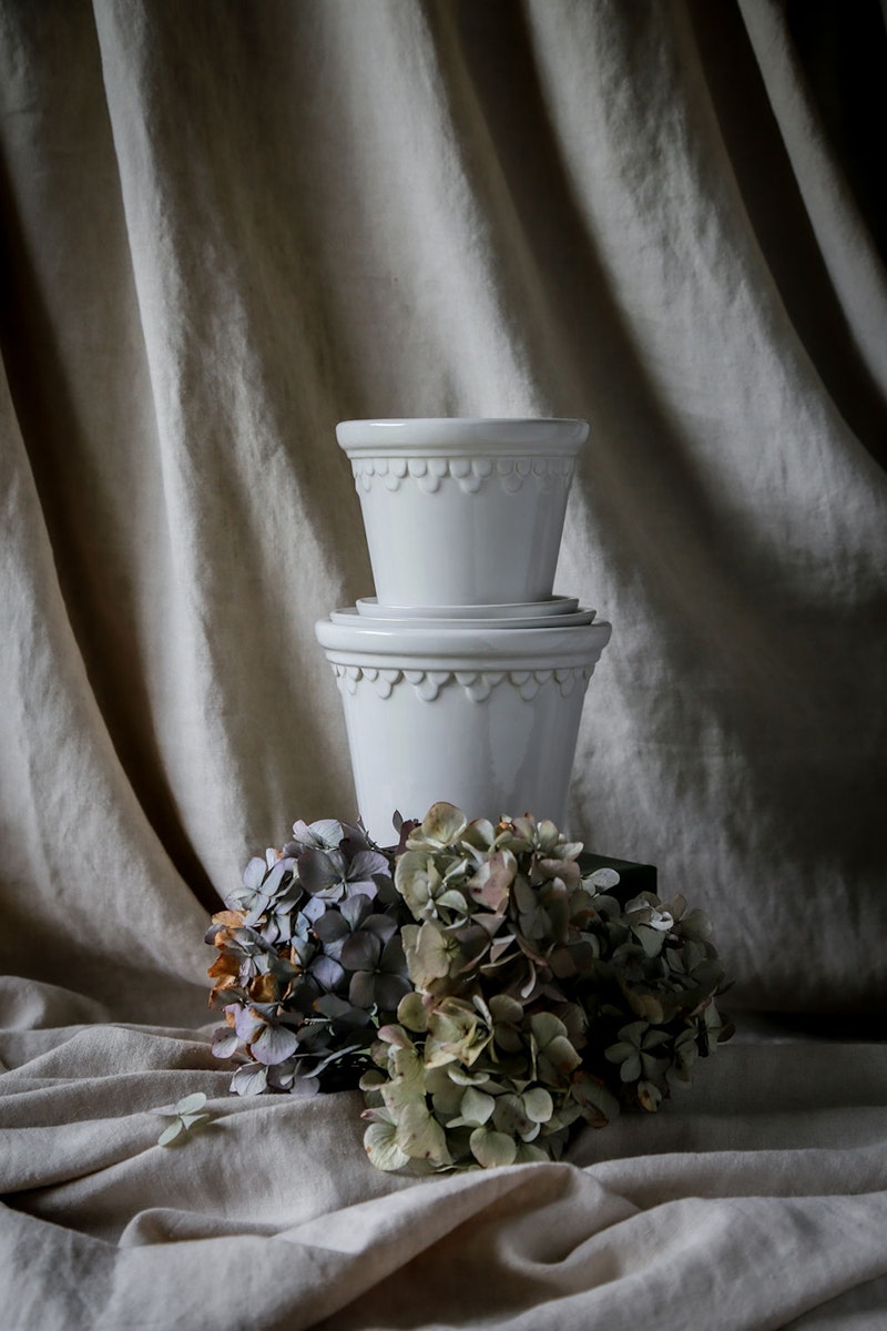 C*Y様 Bergs Potter Copenhagen Mineral Whi Copenhagen Pot With Saucer Mineral White, Ø11 cm | RoyalDesign