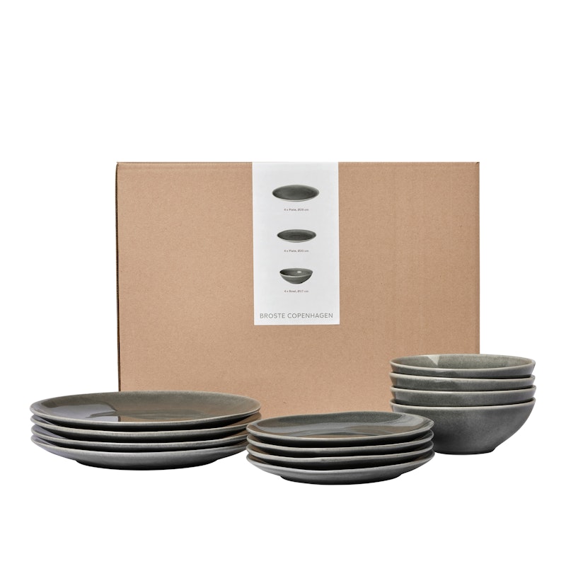 Nordic Rain Dinnerware Set 12 Pieces, Grey