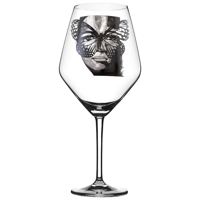 Golden Butterfly B&W Wine Glass Black
