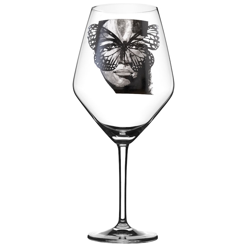 Golden Butterfly B&W Wine Glass Black