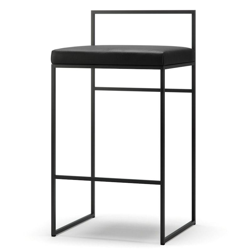 Bar Stool With Backrest 80 cm, Black / Black Leather