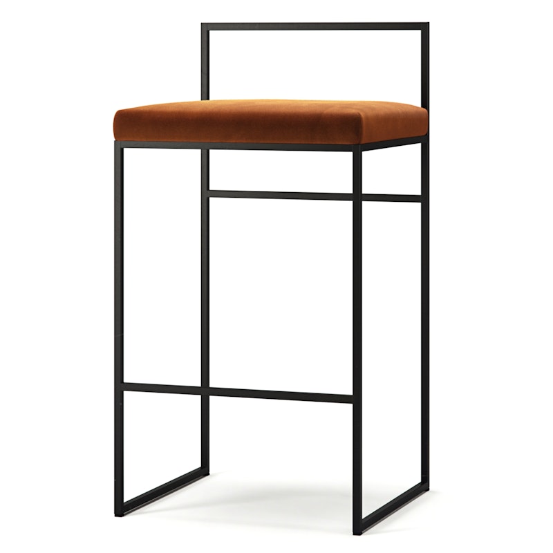 Bar Stool With Backrest 80 cm, Black / Copper Glow Velvet