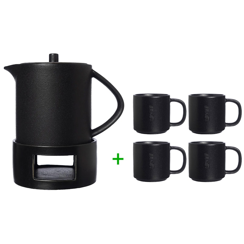 Mulled Wine Jug With 4 Mulled Wine Mugs, Black
