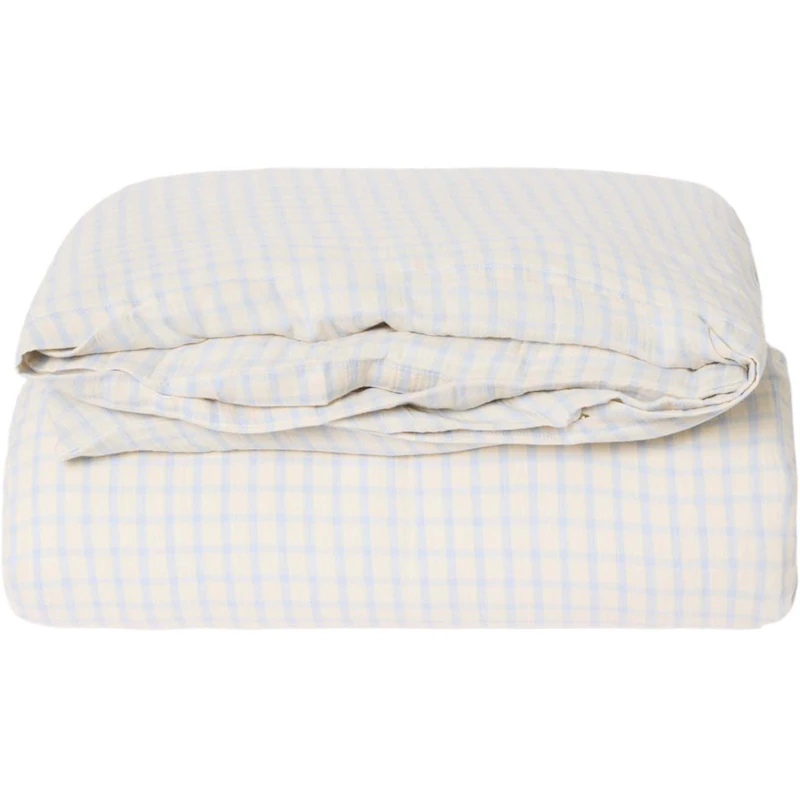 Gingham Sky Blue Muslin Duvet Cover Double, 220x240 cm