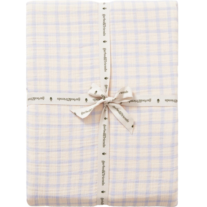 Gingham Sky Blue Muslin Fitted Sheet Double, 140x200 cm