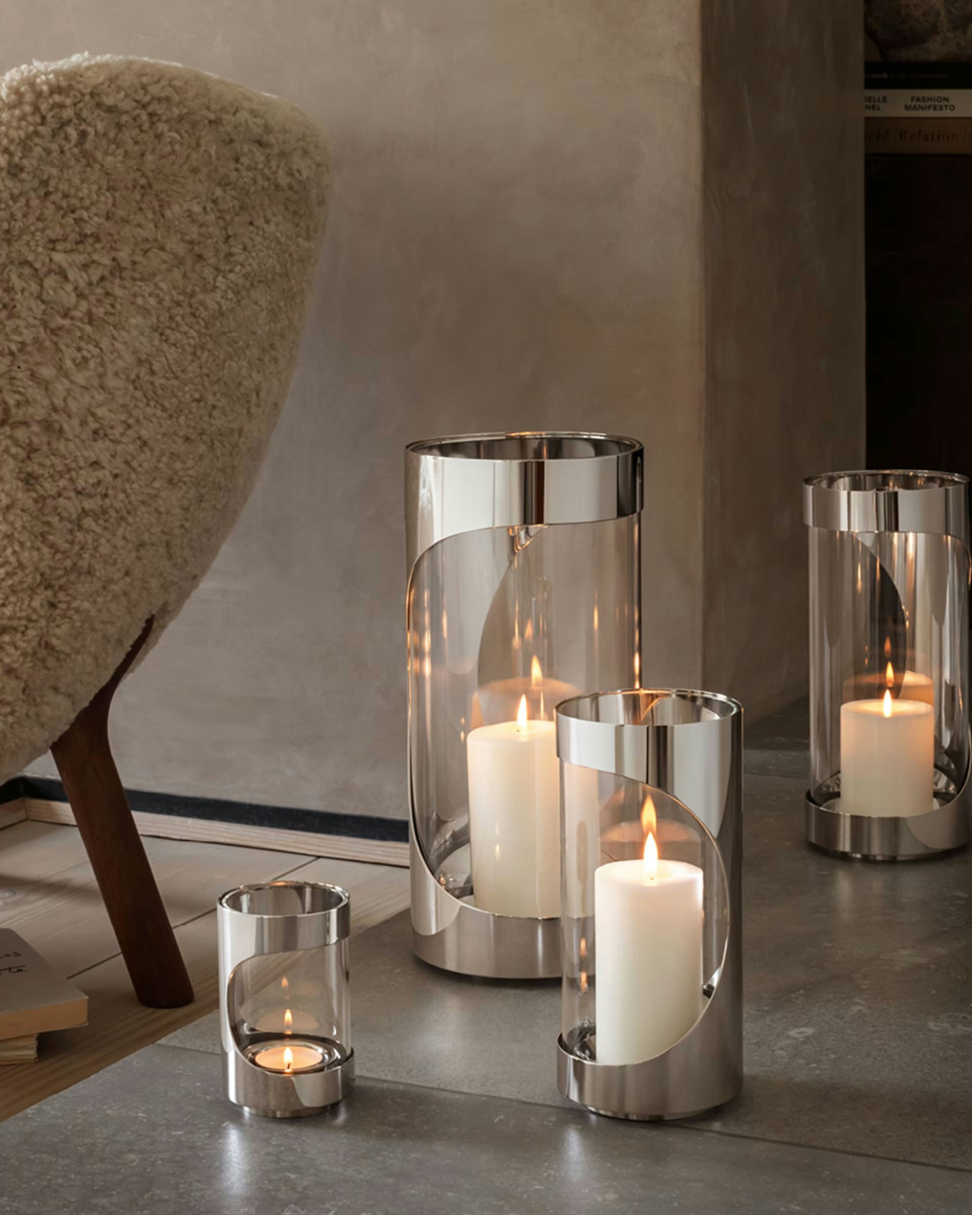 Chrome Lantern Candle Holders