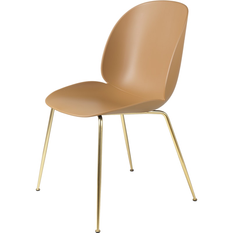 Beetle Dining Chair Un-upholstered, Conic Base Brass, Amber Brown