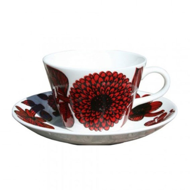 Röd Aster Coffee Cup With Saucer, Cone