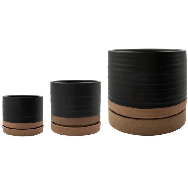 Astu Pot With Saucer Black/Nature, 3-pack