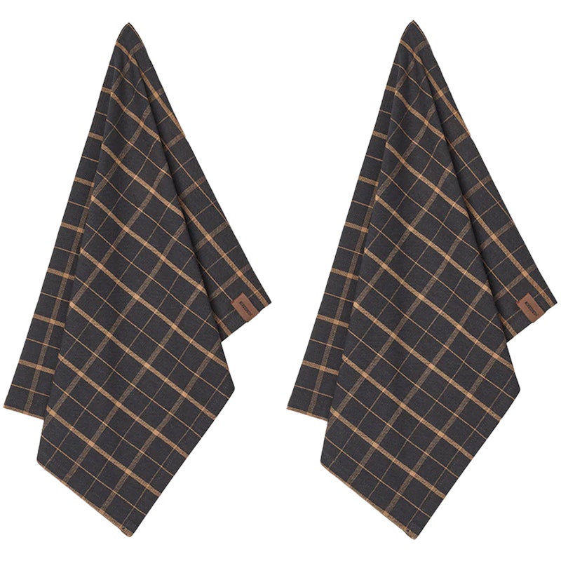 Tea Towel 2-pack, Brown Plaid