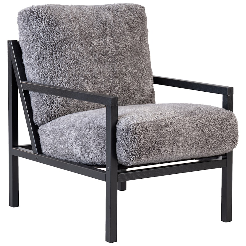 Seventy Five Wood Armchair, Black Oak / Sheepskin Scandinavian Grey