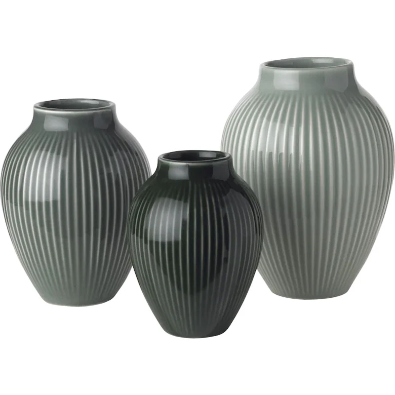 Vase Grooved 3-pack, Misty Green / Celadon Green / Dark Green