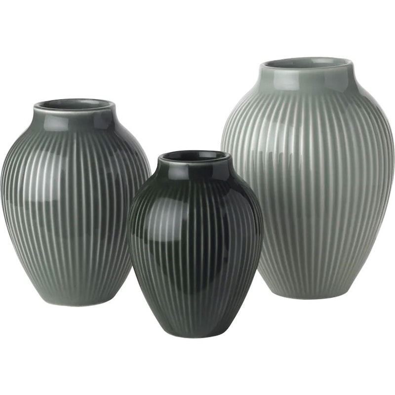 Vase Grooved 3-pack, Misty Green / Celadon Green / Dark Green
