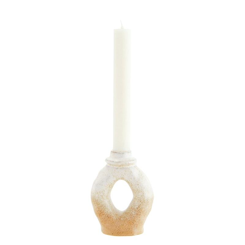 Candlestick Stoneware 13 cm, Beige