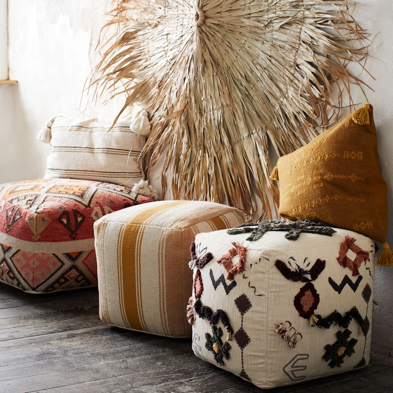 Handwoven Pouf Wool, 35x60x60 cm from Madam Stoltz | RoyalDesign