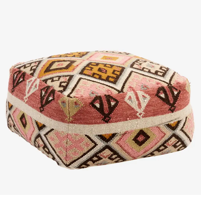 Handwoven Pouf Wool, 35x60x60 cm