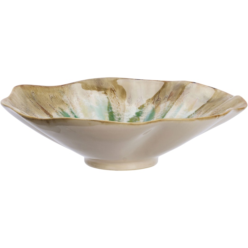 Stoneware Bowl, Green / Beige / Off-white
