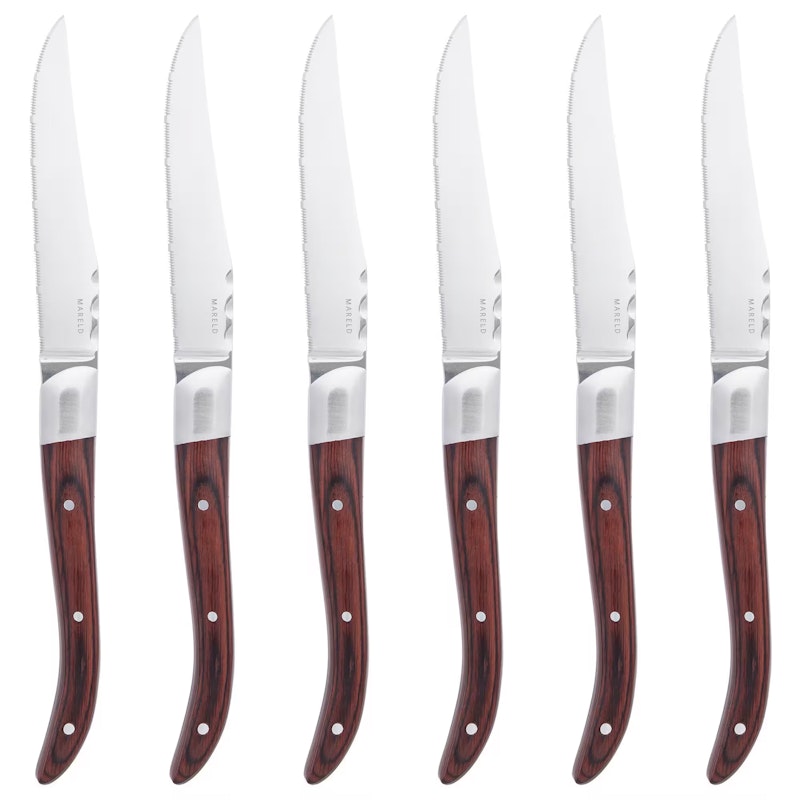 Steak Knives 6-pack, Red Wood