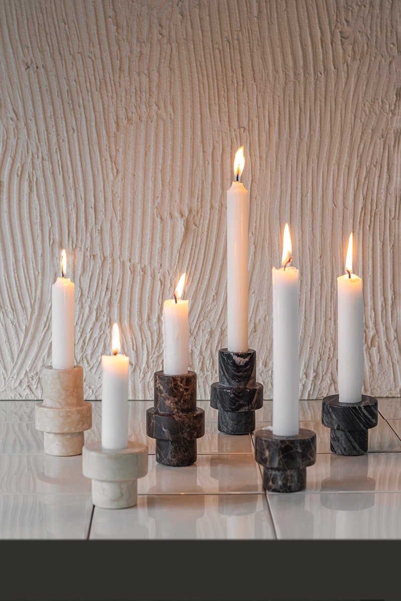 Mette Ditmer Candle Holder Large Candlesticks Marble Grey MARCAL98