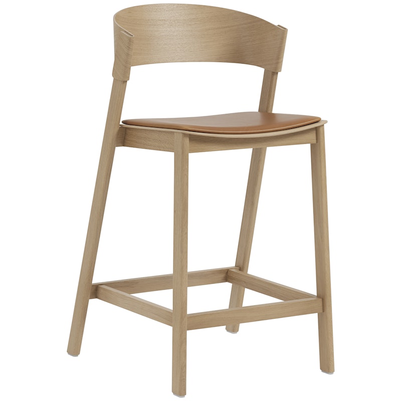 Cover Bar Chair With Backrest 65 cm, Oak / Cognac Leather