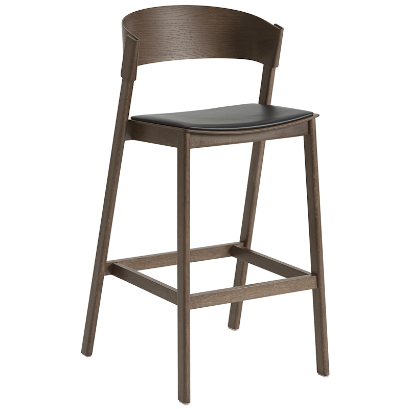 Cover Bar Chair With Backrest 75 cm, Dark Stained / Black Leather