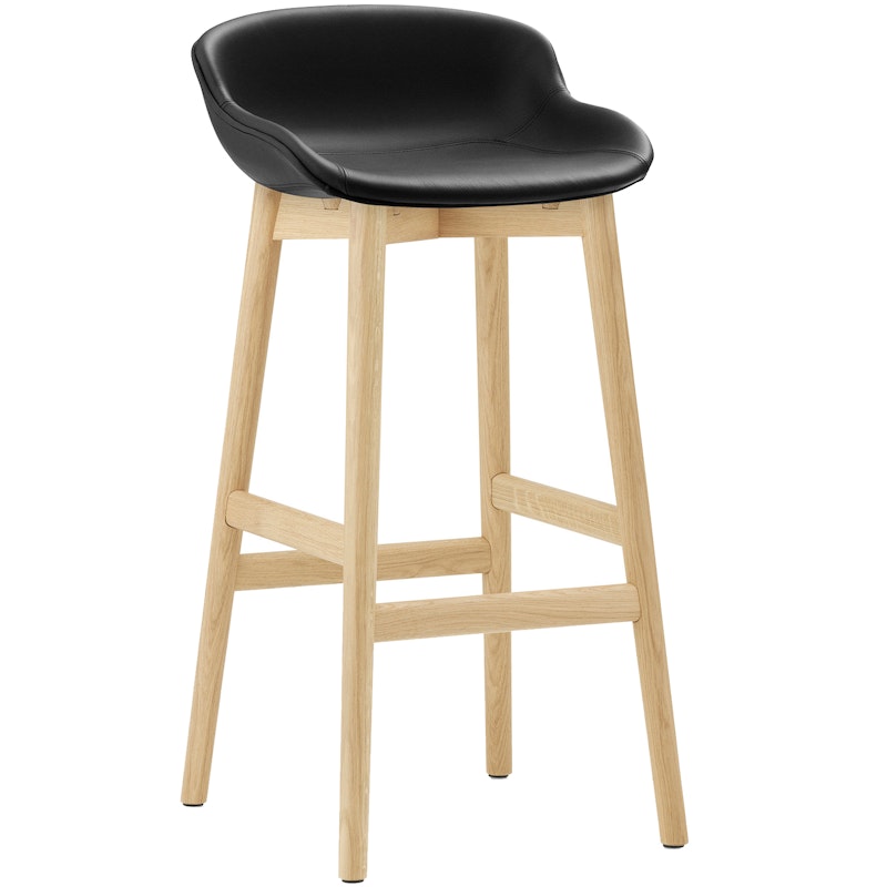 Hyg Bar Stool 75 cm, Black Leather / Oak