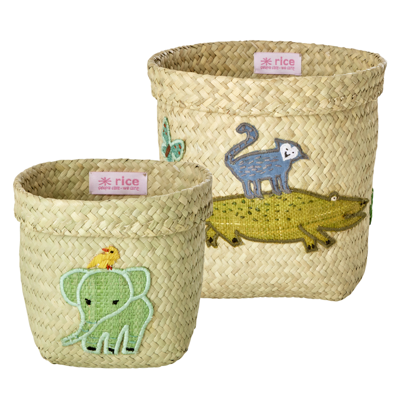 Storage Basket 2 Pieces, Animal Embrodery Blue/Green