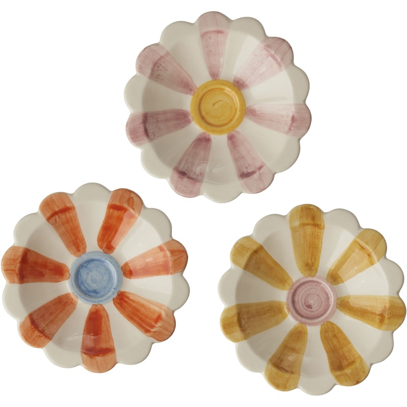 Flower Dip Bowl With Hand-painted Stripes Ceramic 3-pack, Pink / Orange / Yellow