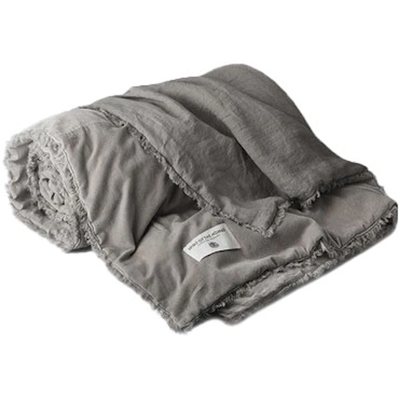 Bedspread Velvet / Linen 180x260 cm, Stone Greige | RoyalDesign