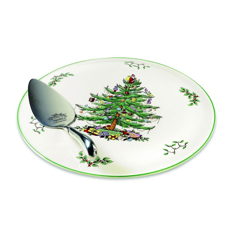 Christmas Tree Cake Plate And Cake Server