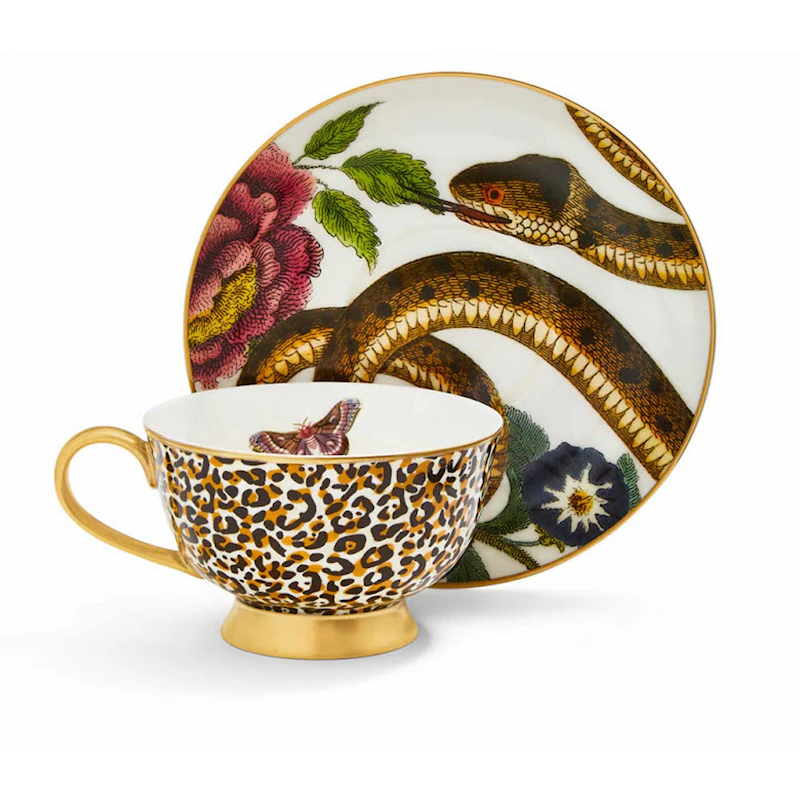Creatures Of Curiosity Teacup With Saucer, Leopard/Snake | RoyalDesign