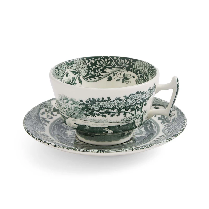 Heritage Green Italian Teacup With Saucer, Green