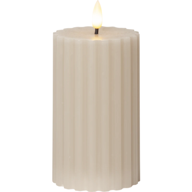 Flamme Stripe Pillar Candle LED 15 cm, Beige