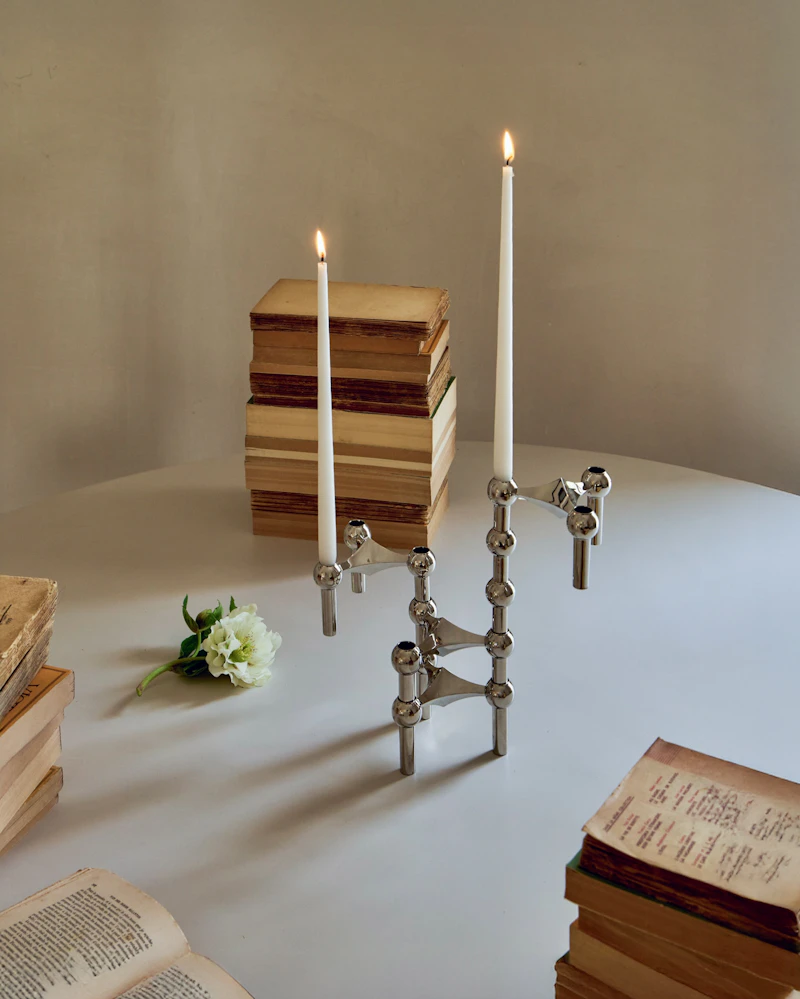 Stoff Nagel Candlestick Chrome + Candle 12-pack | RoyalDesign