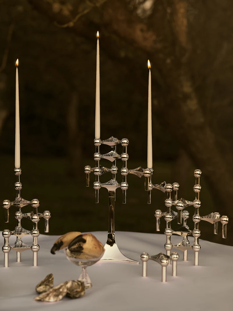 Stoff Nagel Candlestick Chrome + Candle 12-pack | RoyalDesign