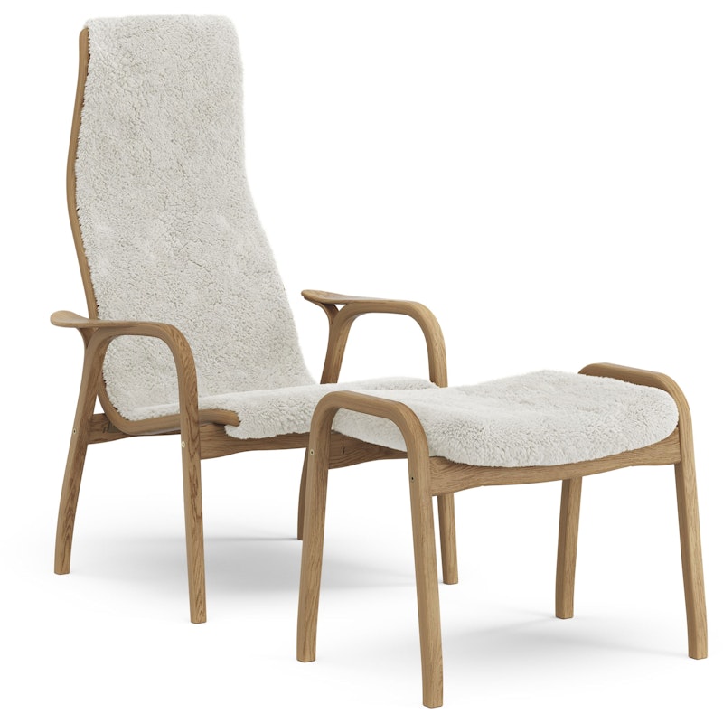 Lamino Armchair With Footstool, Oiled Oak / Sheepskin Off-white