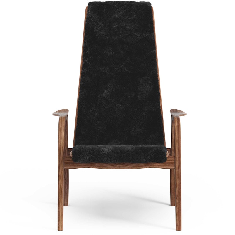 Lamino Armchair, Natural lacquered Walnut / Sheepskin Black