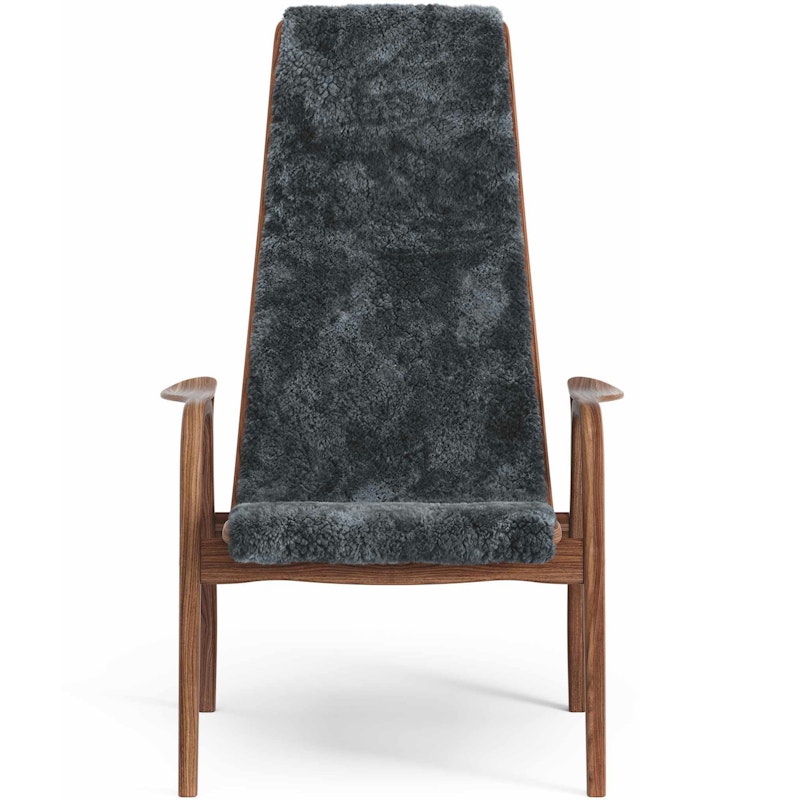 Lamino Armchair, Natural lacquered Walnut / Sheepskin Charcoal