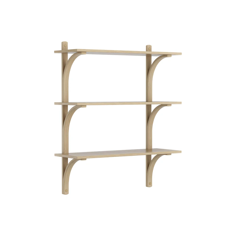 Levi Wall Shelf 90 cm Medium, Brass / Naturlack Oak